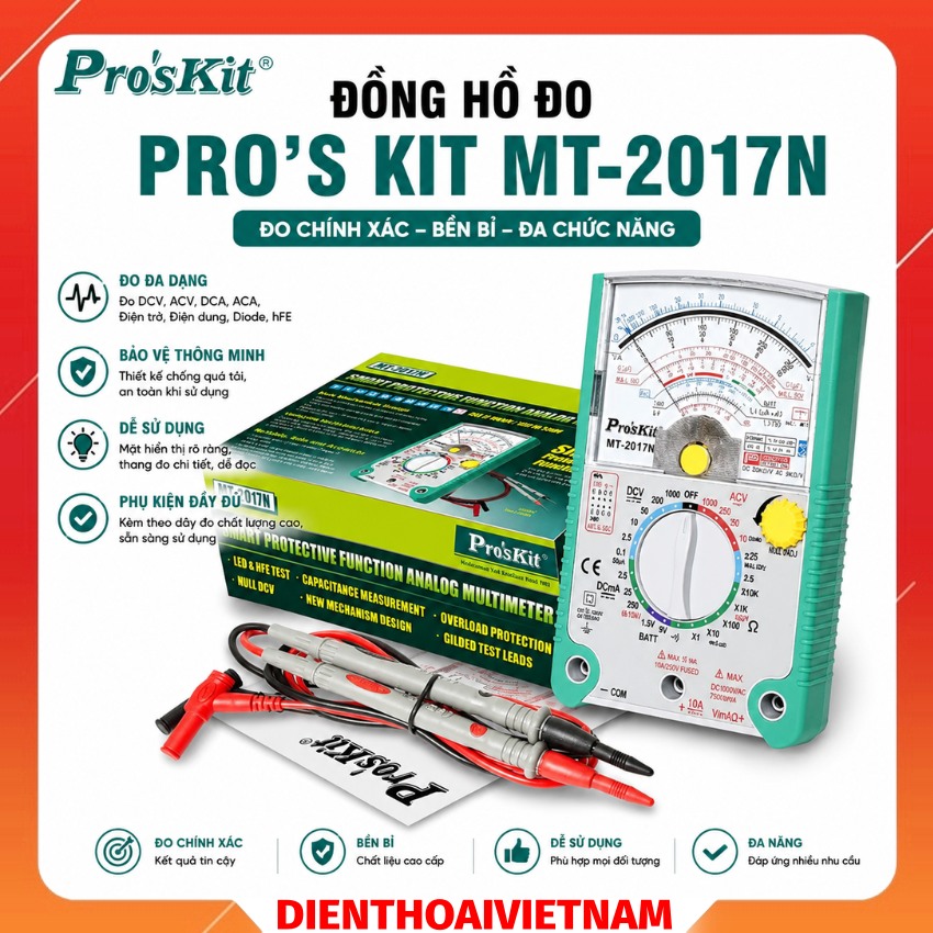 Đồng hồ đo Pro'sKit MT-2017N đo AC/DC, điện trở, điện dung, kiểm tra diode