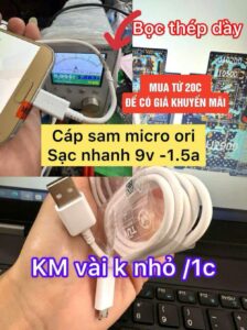 Cáp sạc nhanh Samsung Micro ori 80cm 9v - 1.5a