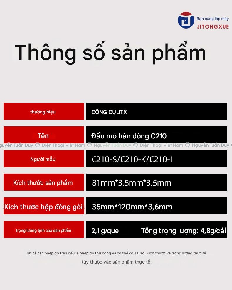 Mui han C210 JTX (3) Mũi Hàn C210 MaAnt Cong Thẳng Dao