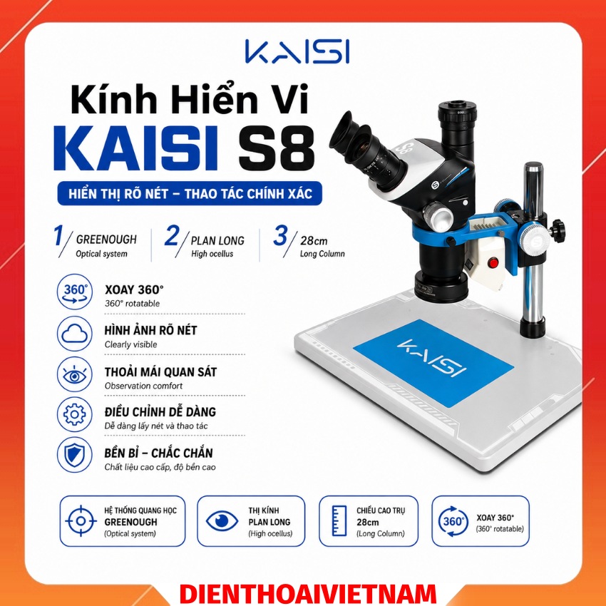 Kính hiển vi Kaisi S8 3 mắt, phóng đại 52X