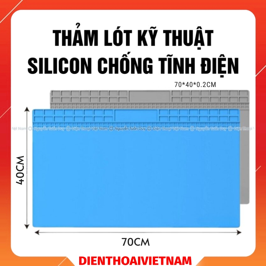 Thảm lót kỹ thuật silicon màu xanh, xám TE-713 chống tĩnh điện 70*40*0.2cm