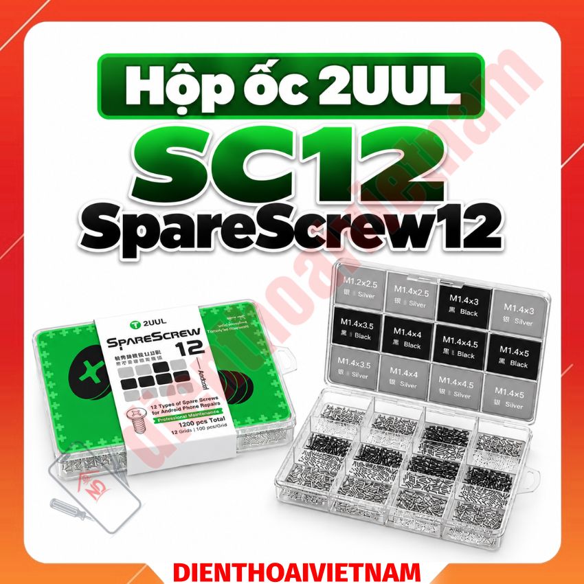 Hộp 12 loại ốc vít đầu chữ thập 2UUL SpareScrew12, sửa điện thoại Android
