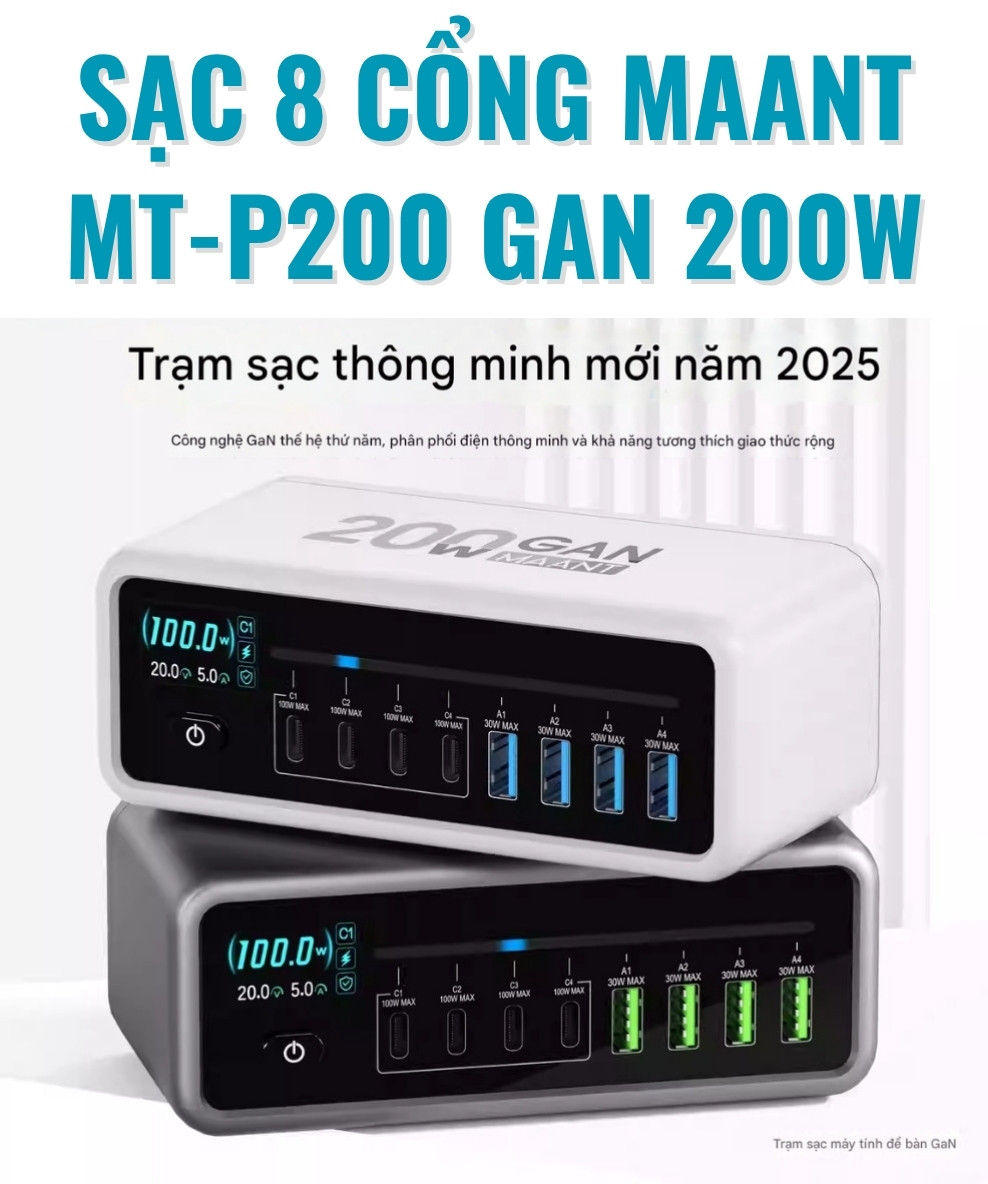 sac 8 cong MaAnt MT-P200 - 1 Sạc 8 cổng MaAnt MT-P200 GAN 200W