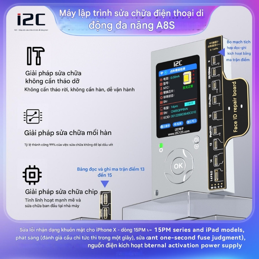Box i2C A8S cho iPhone 6 – 15 ProMax sửa điện thoại đa chức năng