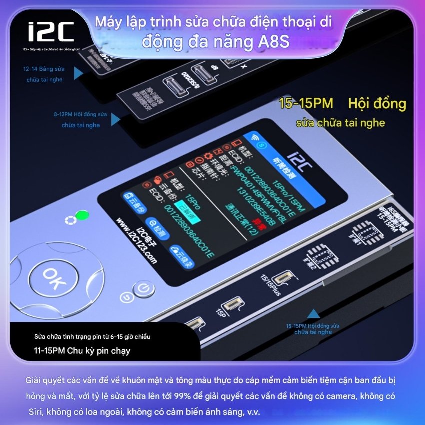 Box i2C A8S cho iPhone 6 – 15 ProMax sửa điện thoại đa chức năng