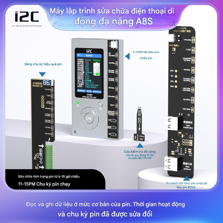 Box i2C A8S cho iPhone 6 – 15 ProMax sửa điện thoại đa chức năng