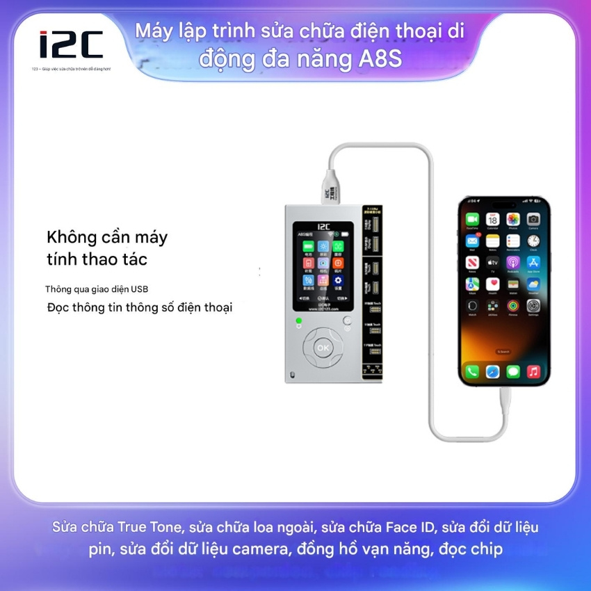 Box i2C A8S cho iPhone 6 – 15 ProMax sửa điện thoại đa chức năng