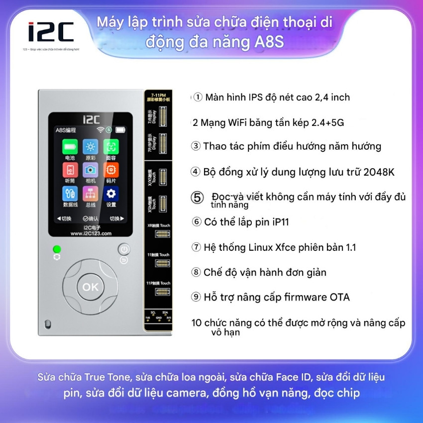 Box i2C A8S cho iPhone 6 – 15 ProMax sửa điện thoại đa chức năng