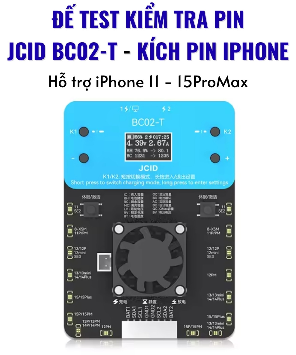 de test kiem tra pin iPhone jcid BC02-T - 1 Đế test kiểm tra pin JCID BC02-T kích pin iPhone 11 - 15 ProMax