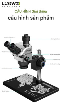 Kính hiển vi Luowei LW-TR-B3TV 3 mắt, phóng đại 68X