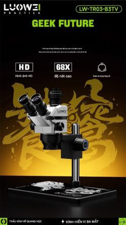 Kính hiển vi Luowei LW-TR-B3TV 3 mắt, phóng đại 68X