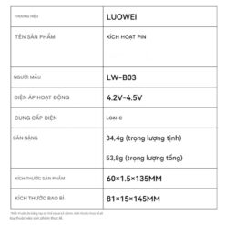 Kích pin Luowei LW-B03 iPhone 5 – 16 ProMax và hơn 400 mã Android