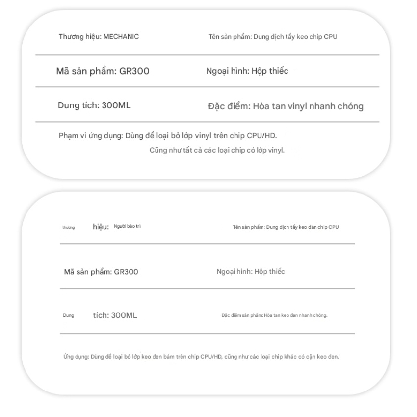 Nước tẩy keo CPU Mechanic GR300