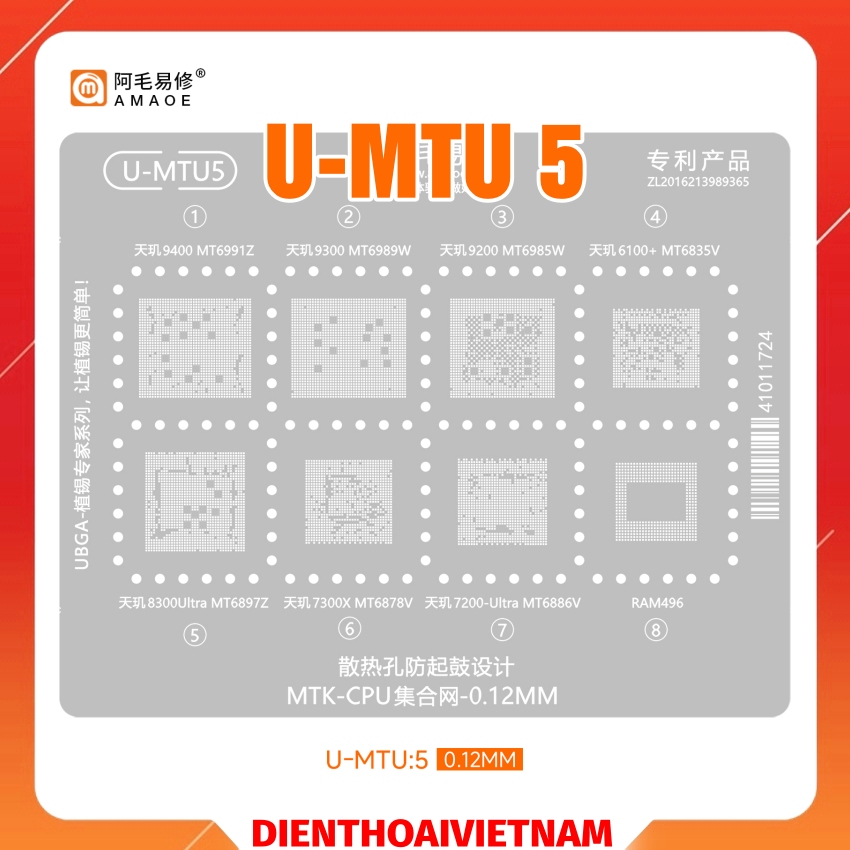 Vỉ Amaoe U-MTU5 làm chân CPU MTK