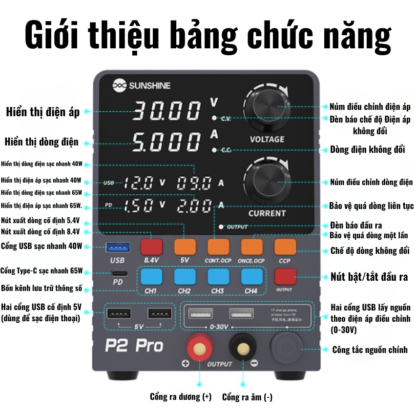 Máy cấp nguồn Sunshine P2 Pro đồng hồ 30V 5A