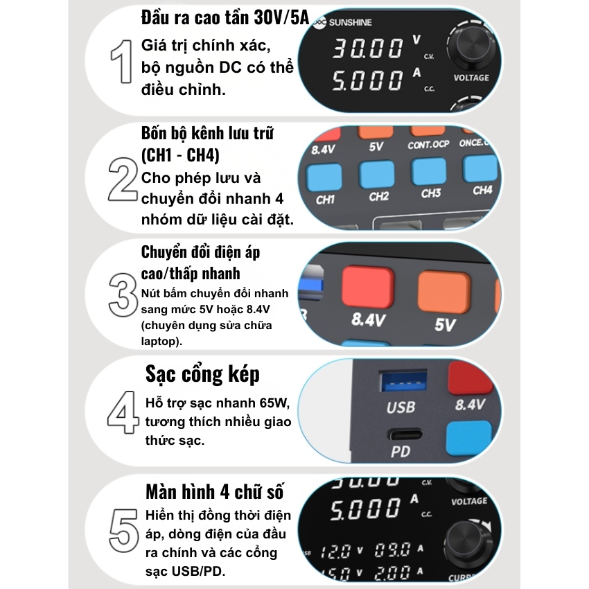Máy cấp nguồn Sunshine P2 Pro đồng hồ 30V 5A