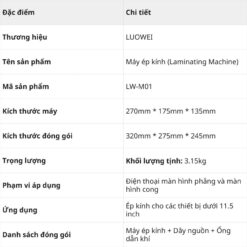 Máy ép kính Luowei LW-M01 15inch ép màn hình thẳng, màn hình cong