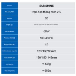 Máy hàn Sunshine S3 công suất 60W, hỗ trợ tay hàn T210