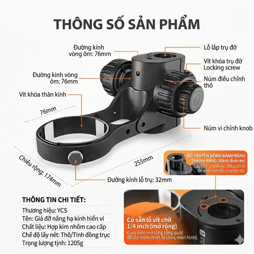 Giá đỡ nâng hạ kính hiển vi YCS tinh chỉnh microscope holder