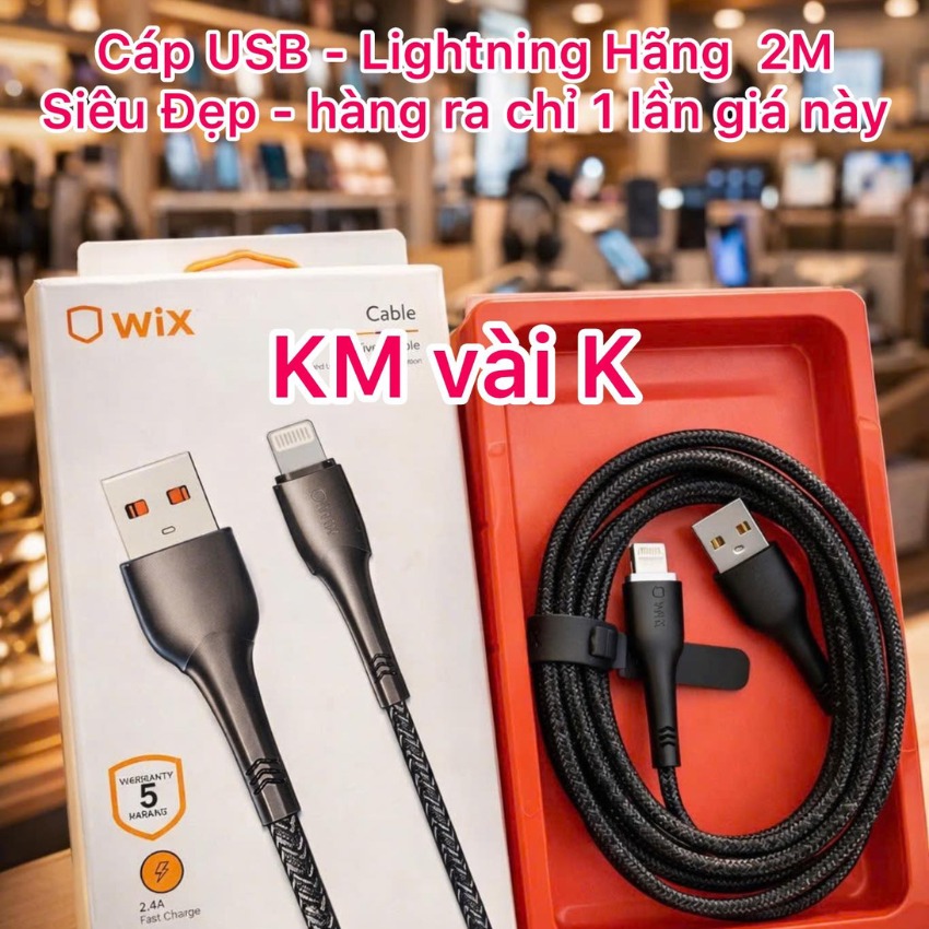 Dây cáp sạc dù USB – Lightning hãng WiX dài 2M