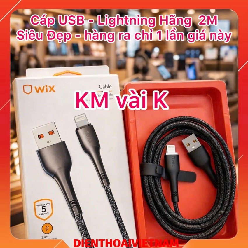 Dây cáp sạc dù USB – Lightning hãng WiX dài 2M