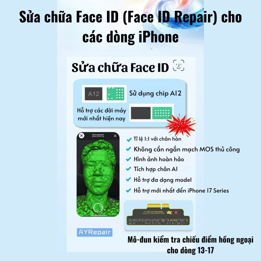 ic sửa Face id 13 – 17ProMax AY giữ cáp gốc