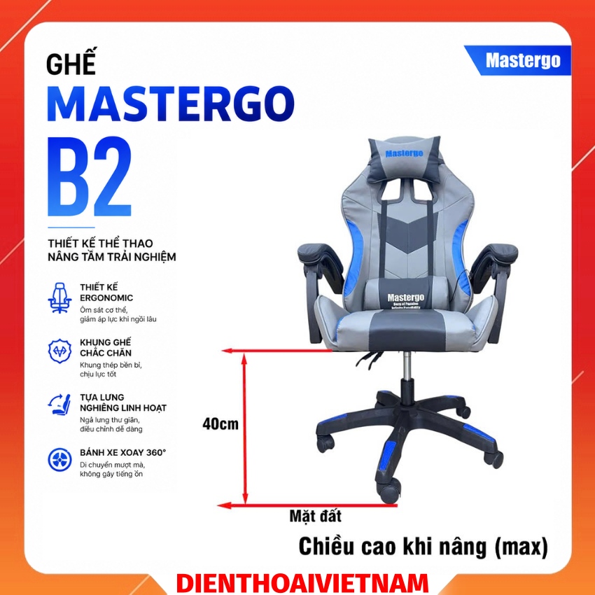 Ghế Mastergo B2 chair công thái học, có gối lưng gối đầu cao cấp
