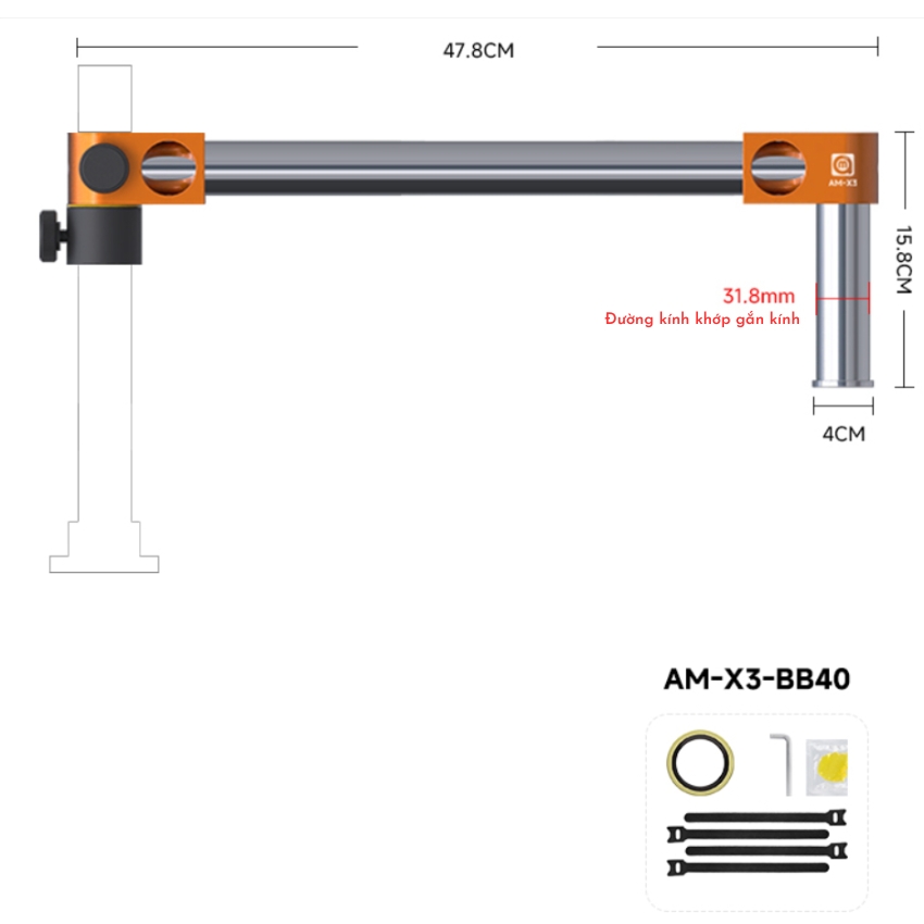Tay xoay kính hiển vi AMAOE AM-X3 Swing arm bracket xoay 360° - Ảnh 2