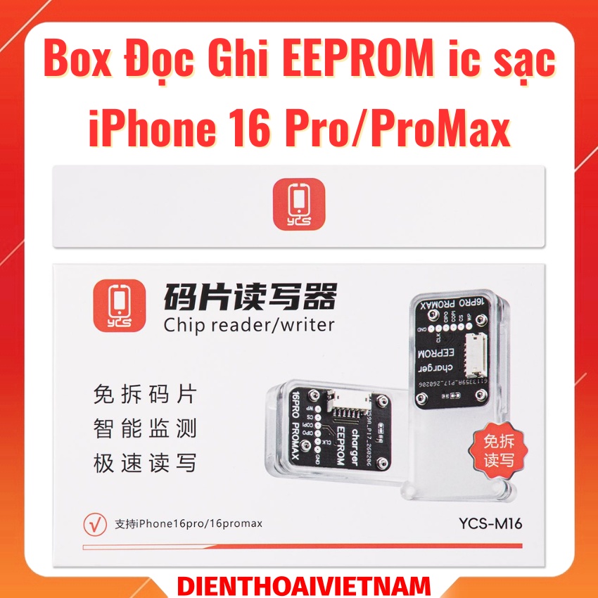 Box đọc ghi eeprom ic sạc iPhone 16 Pro/ProMax YCS M16 Charging code chip reader