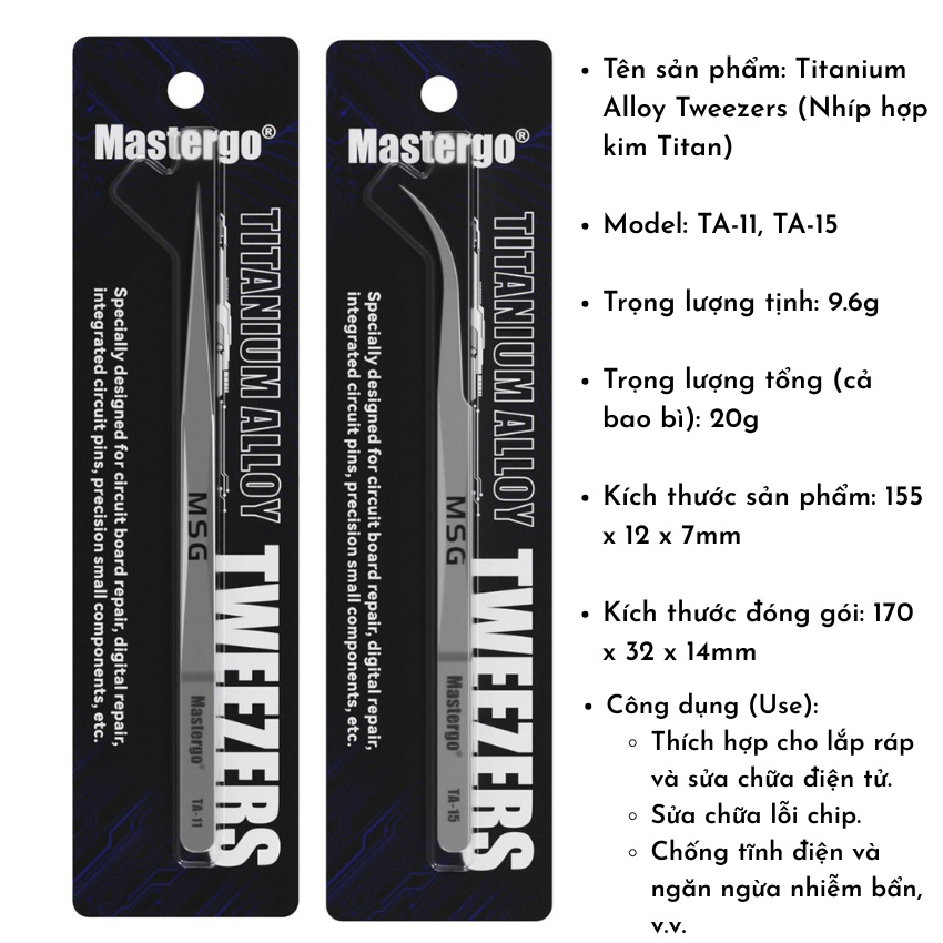 Panh Nhíp Mastergo Ta-11/15 tweezers đầu cong - thẳng