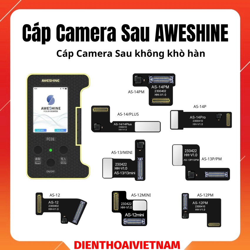 Cáp Camera Sau AWESHINE iPhone 12-14 box FC01 không khò hàn