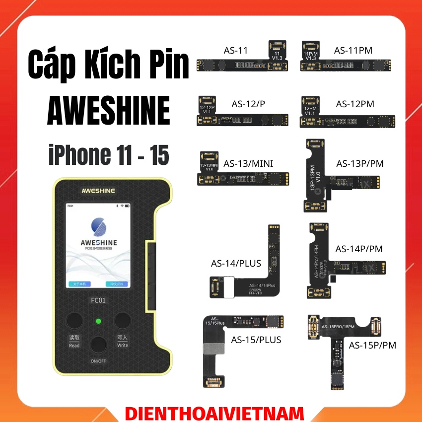 Cáp Kích Pin AWESHINE Box FC01 cho iPhone 11-15 tag-on Battery FPC