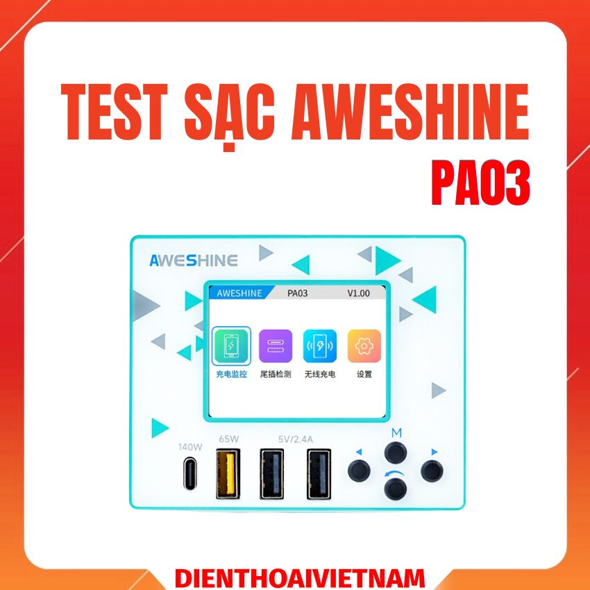Test Sạc AWESHINE PA03 Charging Tester Máy Đo Dòng & Chẩn Đoán Lỗi Sạc 140W