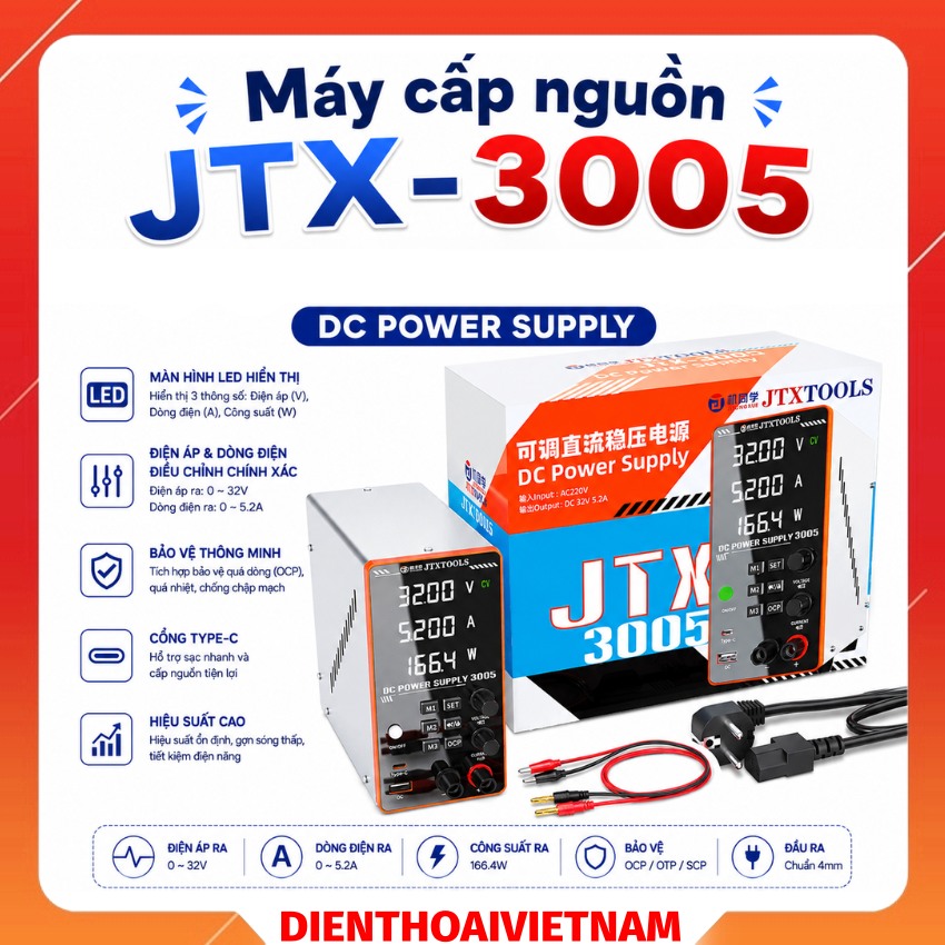 Máy cấp nguồn JTX-3005 DC power supply đồng hồ 32V 5,2A