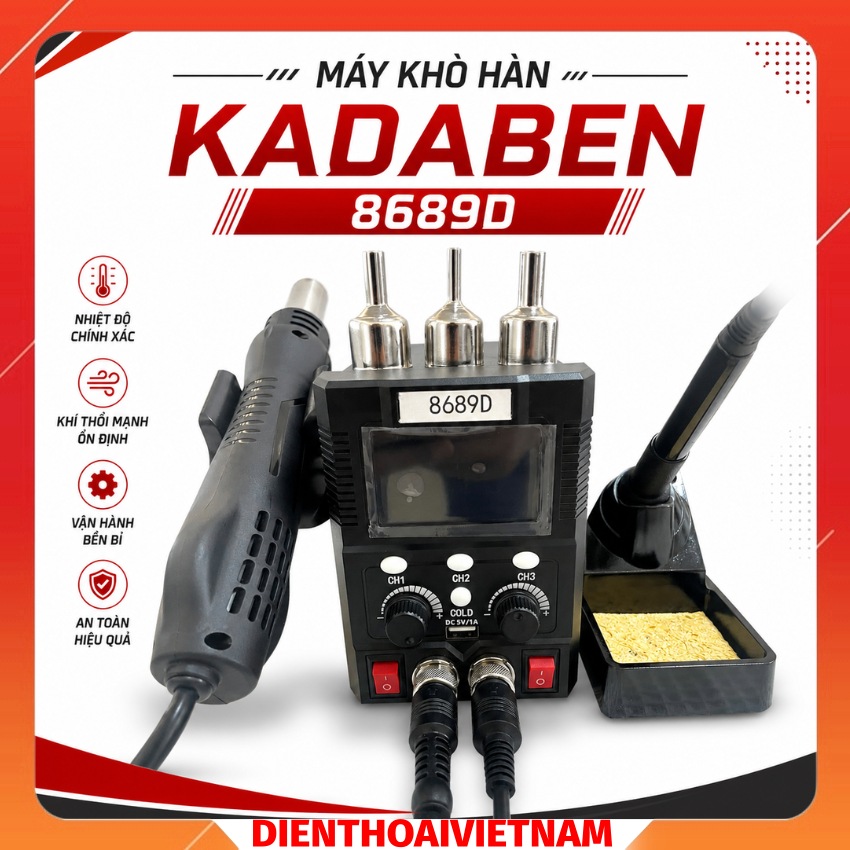 Máy khò hàn Kadaben 8689D Hot Air Gun Desoldering Machine, kèm 3 đầu khò