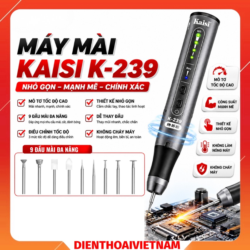 Máy mài Kaisi K-239 Multi-function Electric Polishing Pen, kèm 9 đầu mài