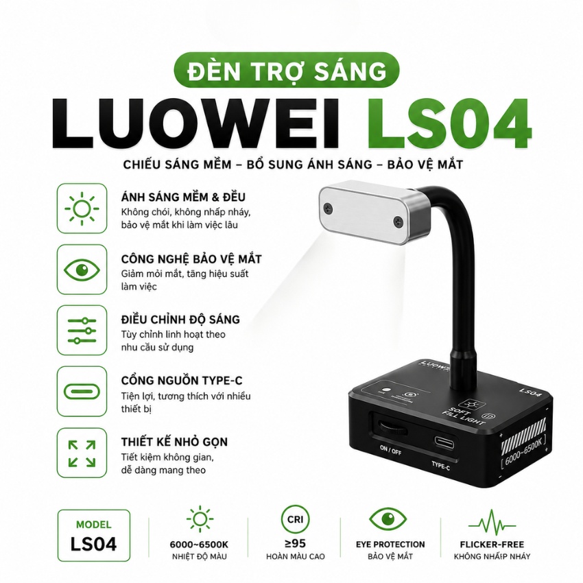 Đèn trợ sáng Luowei LS04 Soft Fill Light, hỗ trợ soi mạch - cpu - linh kiện