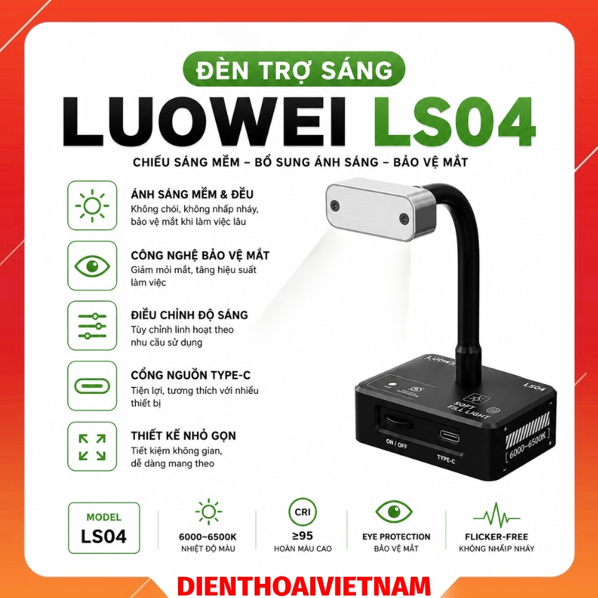 Đèn trợ sáng Luowei LS04 Soft Fill Light, hỗ trợ soi mạch - cpu - linh kiện