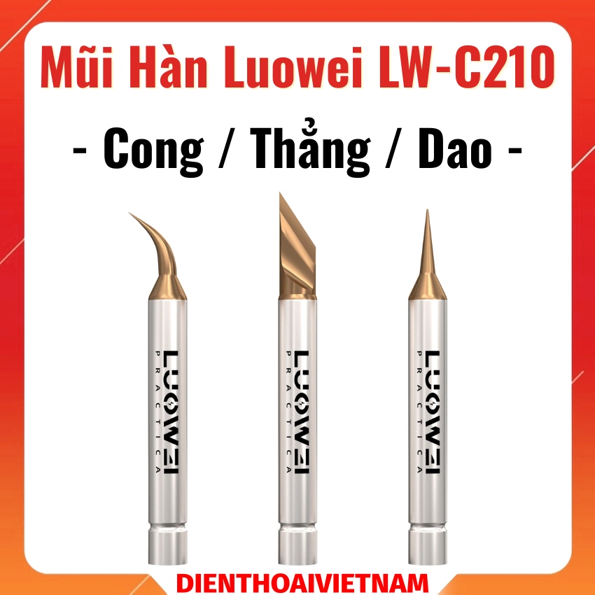 Mũi hàn Luowei LW-C210 Flying Wire Soldering Tip đầu cong - thẳng - dao, kèm 10 đầu thay thế