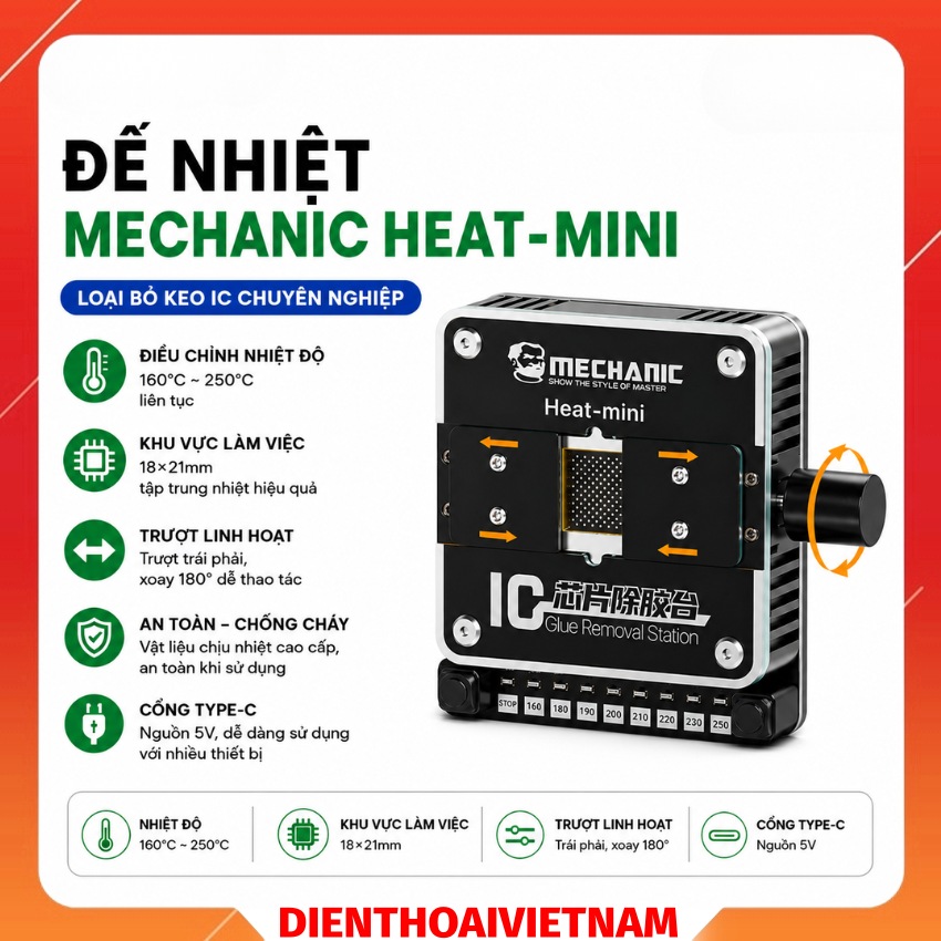 Đế nhiệt Mechanic Heat-mini Glue Removal Station, gỡ keo ic đa năng