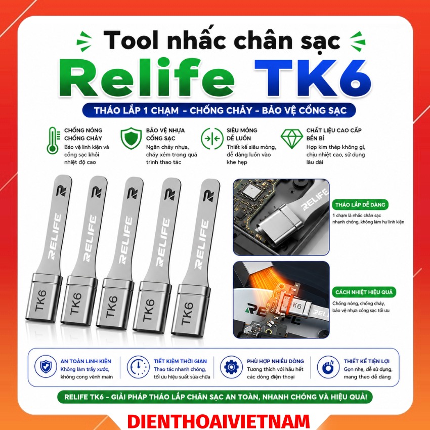 Tool nhấc chân sạc Type-C Relife TK6 Charging port anti-melting protection set
