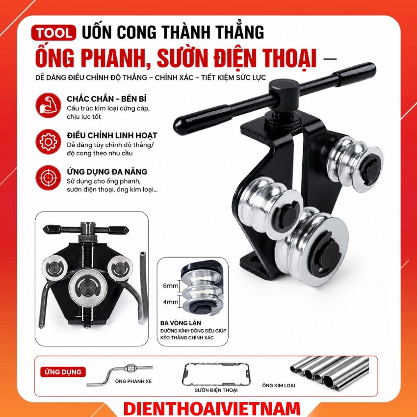 Tool uốn khung sườn điện thoại, ống phanh - uốn cong thành thẳng