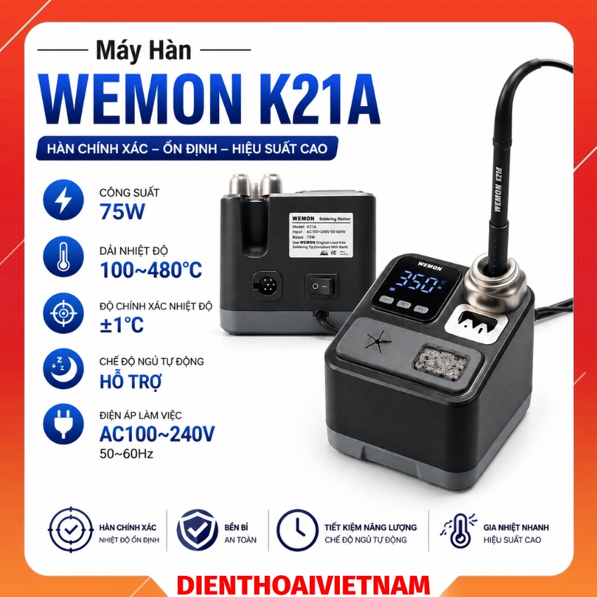 Máy hàn WEMON K21A Soldering Station, công suất 75W - hỗ trợ tay hàn T210