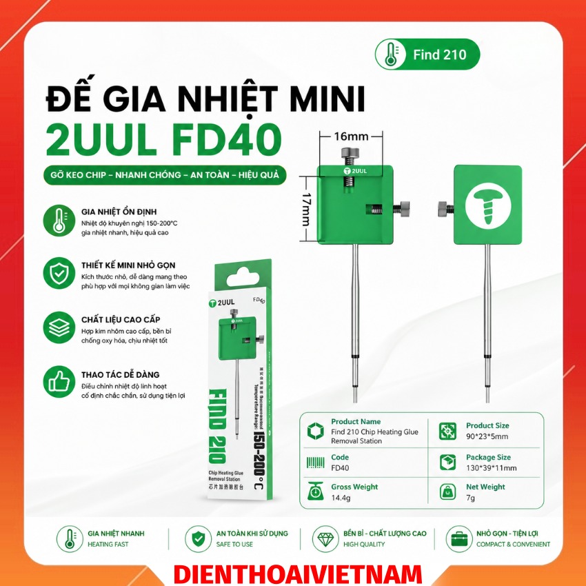 Đế gia nhiệt mini 2UUL FD40 Chip Heating Glue Removal Station