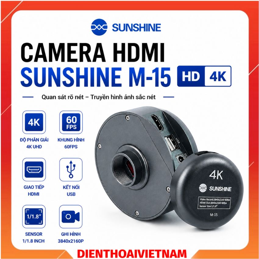 Camera HDMI SUNSHINE M-15 HD 4K quay siêu nét, kết nối kính hiển vi