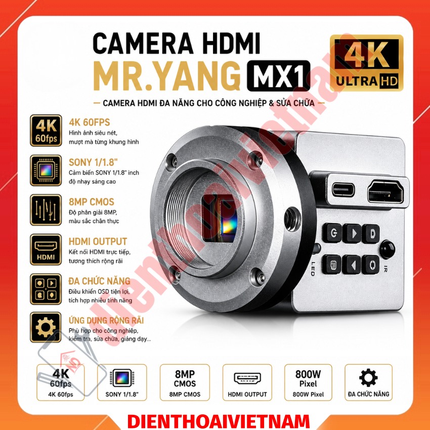 Camera HDMI Mr.Yang MX1 Multifunctional Industrial Camera quay siêu nét, kết nối HDMI