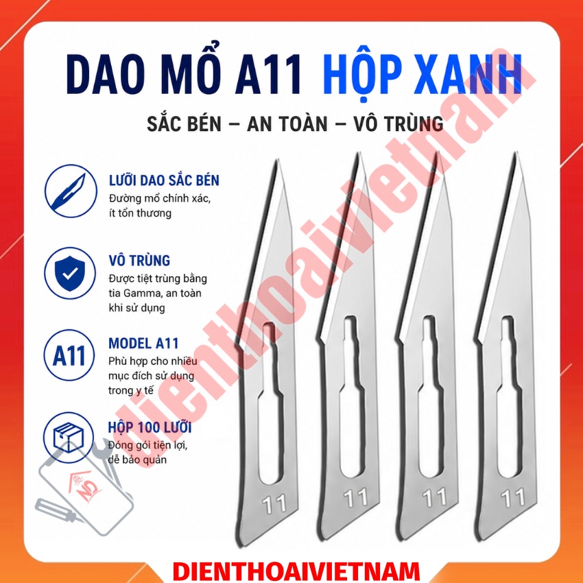 Dao mổ A11 hộp xanh Surgical Blades cạo keo – xử lý ic đa năng