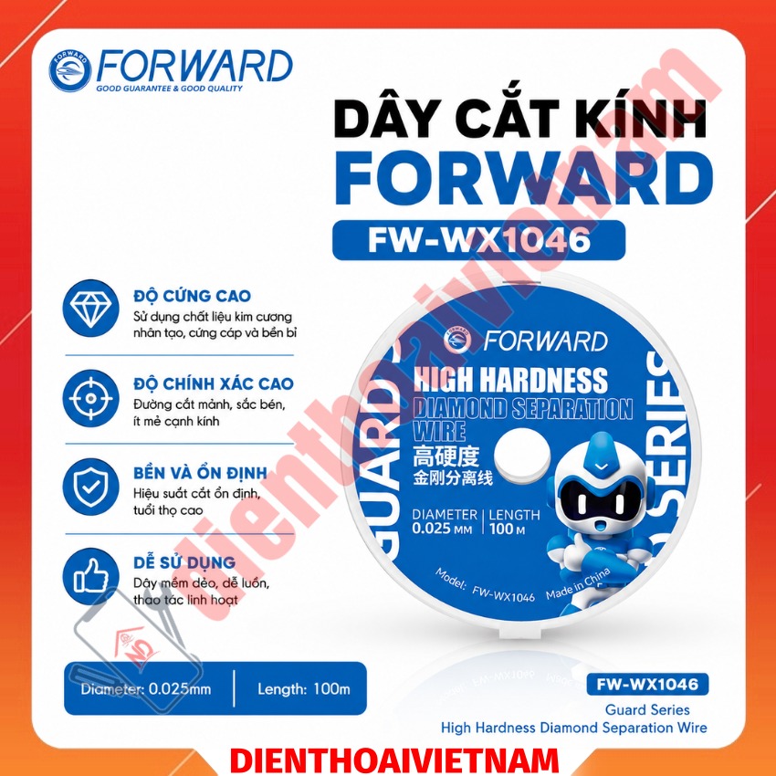 Dây cắt kính Forward FW-WX1046 Diamond Cutting Wire 0.025mm - 100m