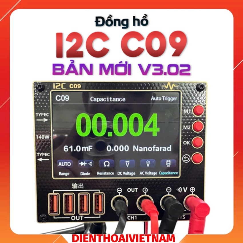 Đồng hồ i2C C09 + Bảng mạch V3.02 mới Waveform Meter hiển thị sóng , hiển thị kênh, đo đi ốt, đo điện trở