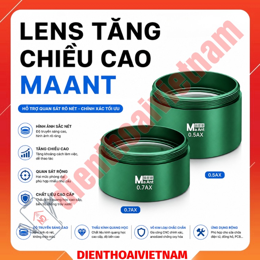 Lens tăng chiều cao MaAnt 0.5AX – 0.7AX Microscope Barlow Lens